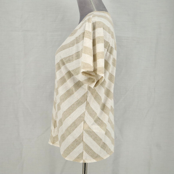 Chicos Top 1 Womens Medium Beige Gold Metallic Chevron Blouse Pullover Neutral - Picture 12 of 14